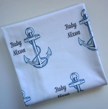 Load image into Gallery viewer, Blue Nautical Swaddling Blanket