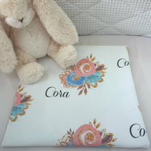 Load image into Gallery viewer, Gold Fleck Floral Cot Minky Comforter Blanket