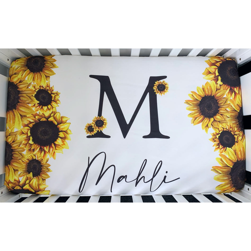 Sunflowers & Initials Cot Minky Comforter Blanket