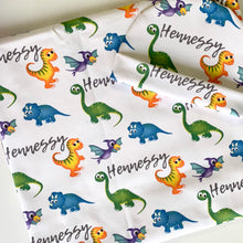 Load image into Gallery viewer, Colourful Dino’s Swaddling Blanket