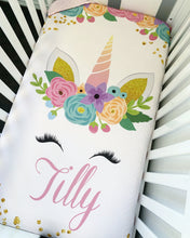 Load image into Gallery viewer, Glittery Unicorn Cot Minky Comforter Blanket