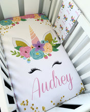 Load image into Gallery viewer, Glittery Unicorn Cot Minky Comforter Blanket